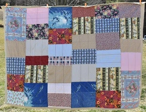 Vintage Handcrafted Patchwork Quilt Throw Eclectic Multicolor Design 84" x 60" - Picture 1 of 6