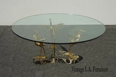 Vintage Marble & Brass Crane Egrets Cocktail Coffee Table Willy Daro Style - Image 1 of 4