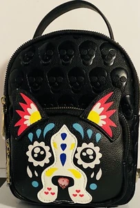 Bulldog Betsey Johnson Mini Backpack Black Skulls NEW - Picture 1 of 11