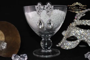 Ornamento da Sposa Matrimonio Orecchini XL Argento Bianco Cristallo Chiaro Lusso - Foto 1 di 6