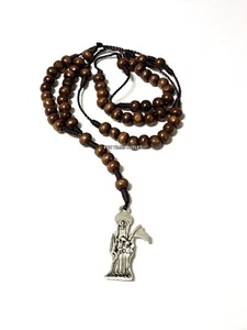 Heiliger Tod Holzperlen schnurgebundener Rosenkranz La Santa Muerte Rosario de Madera - Bild 1 von 6