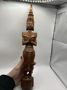 Vintage handgeschnitzte Holzfigur betender Buddha 16 Zoll groß - Bild 1 von 9