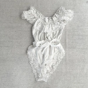 Dolores For Poirettes Union Vintage weiß Braut Spitze schulterfrei hoch geschnitten Teddy - Bild 1 von 11