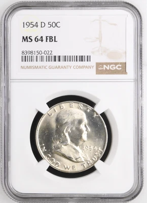 1954-D Franklin Half Dollar NGC MS-64 FBL - Image 1 of 2
