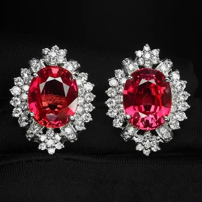 Orecchini Tramonto Zaffiro Rosso 23Ct Argento Sterling 925 Orecchini Halo... - Immagine 1 di 4