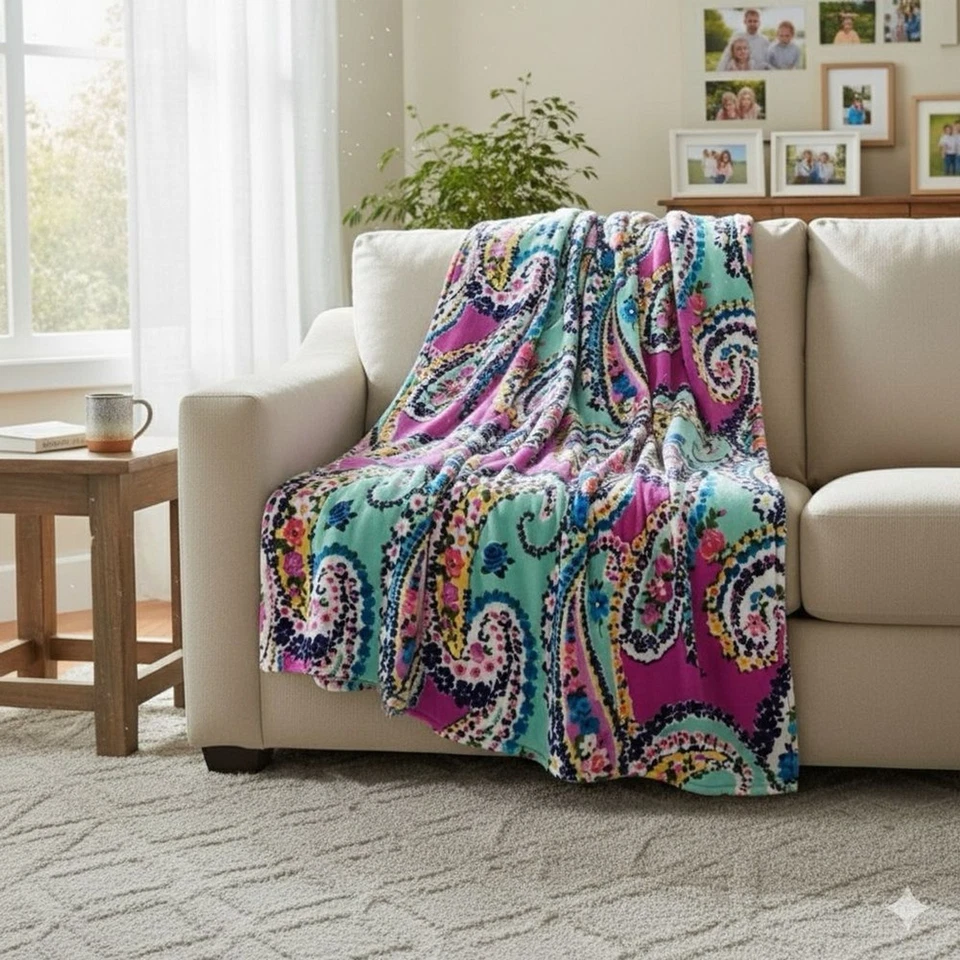 Vera Bradley Paisley Throw blanket Cottagecore classic nostalgia Some pulls EUC - Image 1 of 4