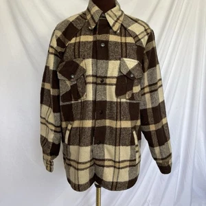 VTG 1970s JC Penney Brown & Cream Plaid Faux Wool Jacket M - Picture 1 of 7