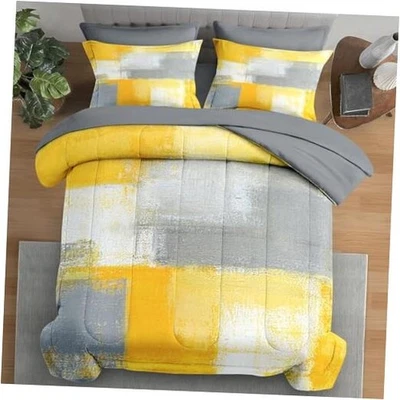 Comforter Set Size, Grey Yellow Painting Gray 7 Pcs Full Yellow Geometry - Image 1 of 4