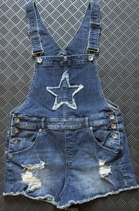 Blackheart Denim Distressed Overalls Shorts Adjustable Straps Pockets Size 7  - Picture 1 of 3