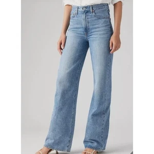 Levi's Premium Ribcage Wide Leg Jeans 26 x 32 Light Wash High Waisted - Picture 1 of 9