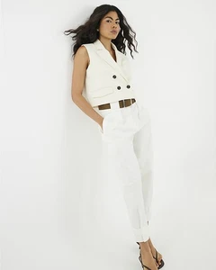 River Island Damen weiß Baumwolle lockere Passform Hose Größe 14 - Bild 1 von 11