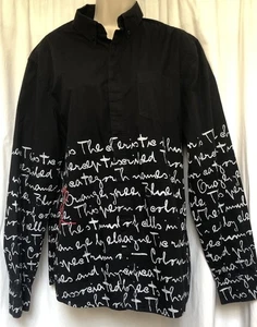 Camisa Desigual Para Hombre Grande Negra Blanca Escritura Manga Larga Abotonada Calce Regular - Imagen 1 de 10