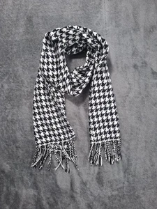 Schottland 100 % KASCHMIR schwarz-weiß Hahnentritt Fransen Schal klassisch  - Bild 1 von 7