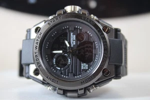 Mens Watch Sanda Black Chrome Everyday Tough Military Sport Fashion Gift WR - Picture 1 of 7