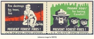 D2K Smokey Bear Stamp 1957 pair his trees too - Picture 1 of 1