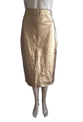 Marilyn Anselm Hobbs Vintage Años 90 Cuero Midi Falda Lápiz Hecha en Italia Reino Unido 10 Foto 1 de 4