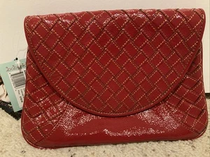Vintage Umschlag Handtasche geflochten rot Lackleder Webmuster Clutch Tasche - Bild 1 von 6