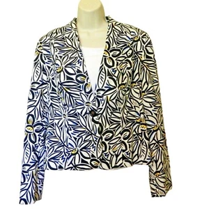 Jones Wear Floral Jacket 12 Black White Stretch Long Sleeve Single Button Lined - Picture 1 of 10