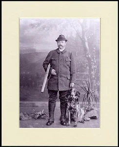 LARGE MUNSTERLANDER AND GENTLEMAN WITH A GUN DOG PHOTO PRINT READY TO FRAME - Picture 1 of 1