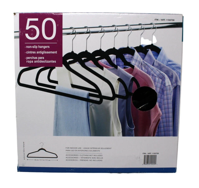 Space Saving 1193759 Flocked Non-Slip Clothes Hangers - Black (Pack of 50 Units)