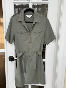 MISS SELFRIDGE DENIM Dress Size 8 Khaki Army Green Button Down Belt Mini Shirt - Picture 1 of 5