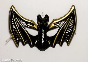 Bat Mask Black & Gold Plastic Halloween / Mardi Gras Eye Mask W/ Elastic - Picture 1 of 1