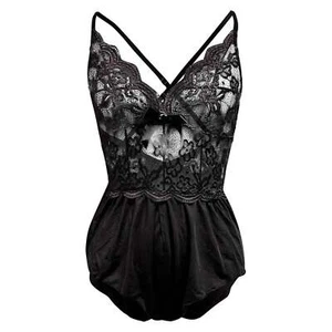 Womens Sexy Lace Bodys Lingerie Crotchless Babydoll Bodysuit Underwear Black - Picture 1 of 4