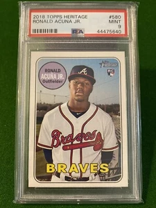 2018 Topps Heritage #580 Rookie RC Ronald Acuna Jr 🔥 Braves 🔥 PSA 9 - Picture 1 of 3