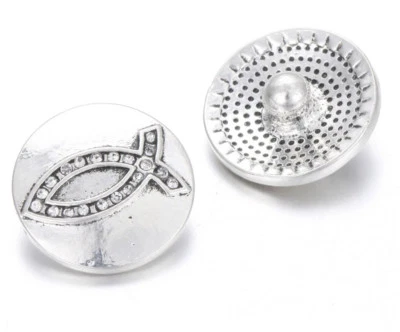 Silver Rhinestone Jesus Christian Fish Symbol Snap Button Charm 18 - 20 mm  - Image 1 of 3