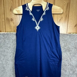 Lands' End Damen 1X (16W-18W) marineblau ärmellos Baumwolle bestickt Etuikleid - Bild 1 von 6
