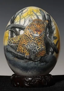 Straußenei Leopard Decoupage mit Ständer handgefertigt aus Südafrika #853 - Bild 1 von 3