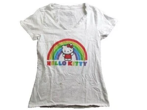 Hello Kitty Shirt Junior Medium Rainbow Spell Out Logo Sanrio Pullover Girls - Picture 1 of 10