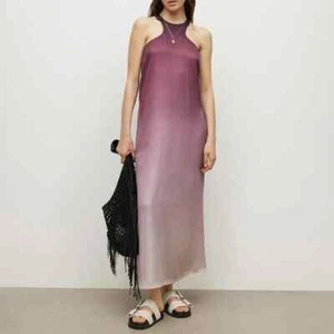 BNWT ALLSAINTS PINK PURPLE OMBRE MAXI HALTER DRESS SIZE 10 - Picture 1 of 7