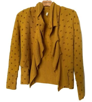 Cárdigan Suéter Moth Anthropologie Lana Lunares Talla XS Amarillo Marrón Foto 1 de 4