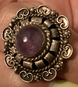 Vintage Texico Sterling Silver Ring With Amethyst Cabachon Stone Size 6 - Picture 1 of 7