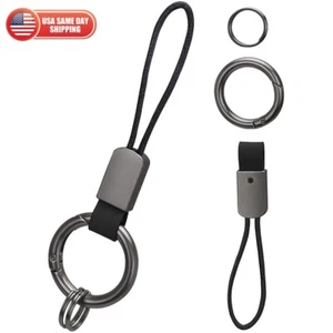 Black Microfiber Leather Car Keychain Wrist Lanyard Wristlet Zinc Key Holder New - Bild 1 von 6