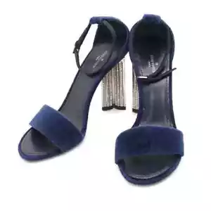 Sandalias LOUIS VUITTON Línea Silhouette Correa Trasera Talla 38 Terciopelo/Estrás Azul Marino - Imagen 1 de 15