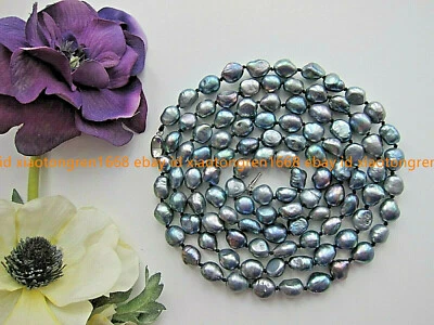 Echt Natürlich 9-10MM Schwarz Kultiviert Barock-Perle Halskette 36 Zoll - Bild 1 von 4