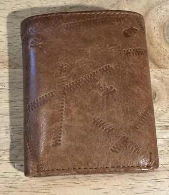 Faded Glory Genuine Leather Trifold Wallet Skull Cross Bones Stitch - Image 1 of 3