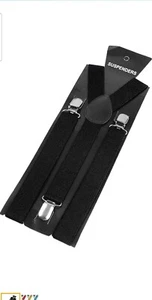 Mens/Womans Unisex Y-Back Elastic Suspenders Black Heavy Duty Work Adjustable - Picture 1 of 1