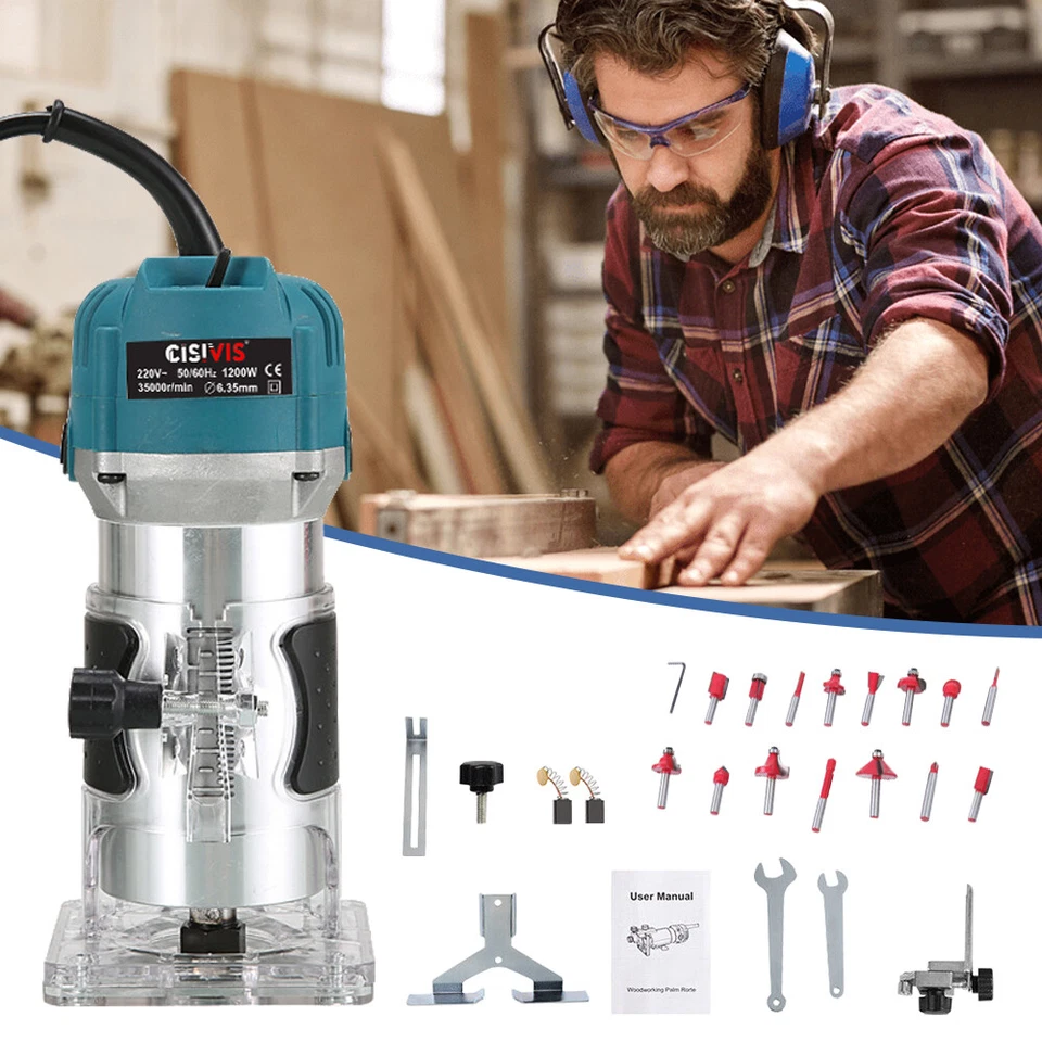 Cisivis Router 1200W Electric Laminator Hand Trimmer Tool with 15pc Router Bit - Image 1 of 4