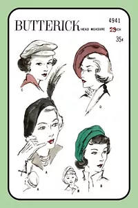 Misses BOINAS Estilo Vasco o Visera Butterick 4941 De Colección 1949 Patrón de Costura - Imagen 1 de 5