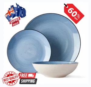 12 Piece Stoneware Dinner Set Green 4 dinner plates/4 side plates/4 bowls Tapas - Picture 1 of 9