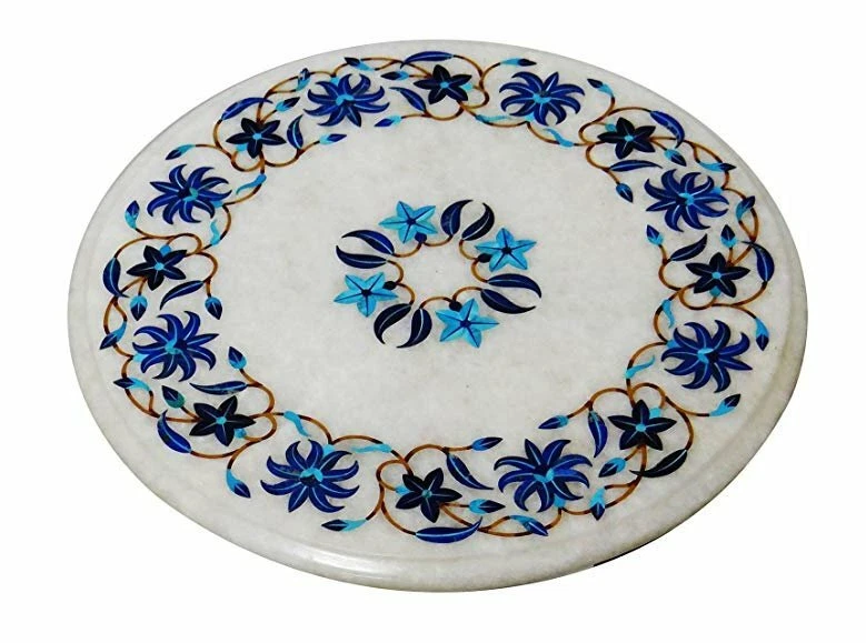 18" Marble Table top inlay semi precious stones handicraft inlay work decor - Image 1 of 1