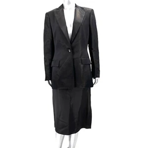 Oscar De La Renta Black Silk Blend Formal Blazer Skirt Suit Set Womens 10 - Picture 1 of 5