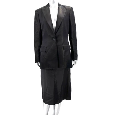 Oscar De La Renta Black Silk Blend Formal Blazer Skirt Suit Set Womens 10 - Image 1 of 4