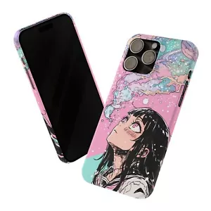 Anime Stargazing Phone Case, Slim Space iPhone Cover, Kawaii Manga Cute Girl - Picture 1 of 49