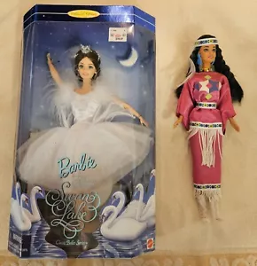 2 BARBIES - 1997 SWAN LAKE BARBIE (NRFB) + 1995 NATIVE AMERICAN BARBIE 3RD ED. - Picture 1 of 11
