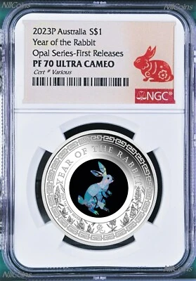 2023 Australia OPAL LUNAR Year of the Rabbit 1 oz Silver Proof Coin NGC PF70 FR - Image 1 of 4