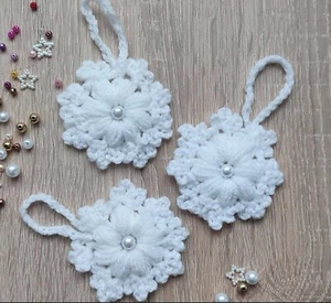 Crochet Snowflake Christmas Tree Decor, Hand Crocheted,Pearls,Ornament-Handmade - Picture 1 of 6